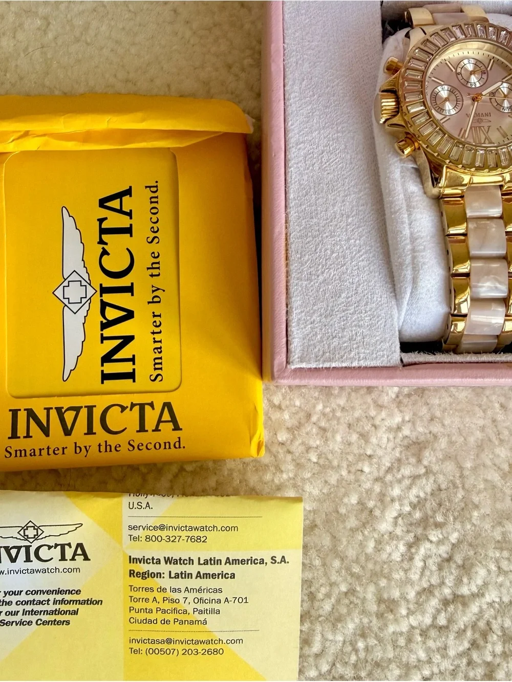 Invicta Gold and Cream Crystal-Trim Women's Bracelet Watch in pristine condition